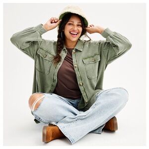 Olive Green Women's Shirt Jacket